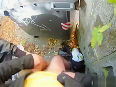 Blonde cutie tricked into outdoor sex