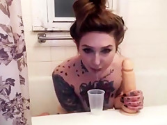 tattoo slut sucks cock deep