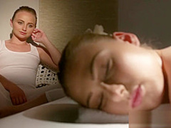 Massage Rooms Flexible blonde Russian babe is fucked by plump bum lesbian