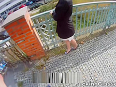 Blonde cutie tricked into outdoor sex