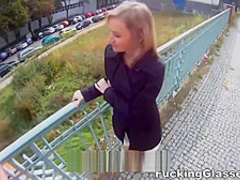 Blonde cutie tricked into outdoor sex