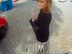 Blonde cutie tricked into outdoor sex
