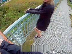 Blonde cutie tricked into outdoor sex