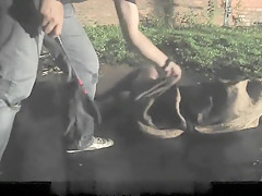 Brunette slave is punished hard in a rough bdsm