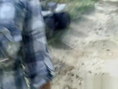 Hot blonde wife sucks stranger for help with quad