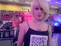 Blonde plays with her snatch and squirts in public