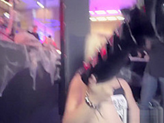 Blonde plays with her snatch and squirts in public