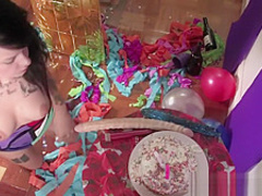 Punk chick gets intimate at a party and cums