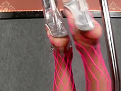Hot Ebony Tori jerks a white glory hole cock