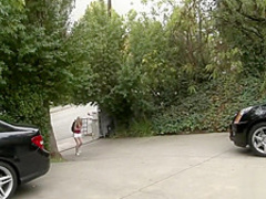 Tied up submissive brunette got slammed