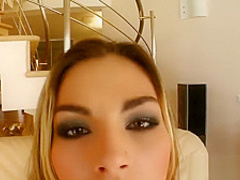 Serenity R. shows her tits off and handles two cocks