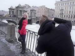 Russian girl with glasses getting facialized