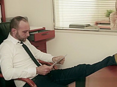 Tiny Euro secretary takes her bosses load in her mouth