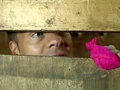 Ava Dalush and her friend stay clothed and suck the stable boy