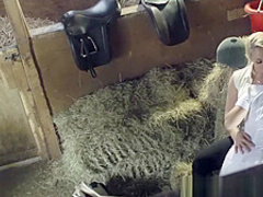 Ava Dalush and her friend stay clothed and suck the stable boy