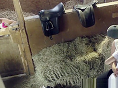 Ava Dalush and her friend stay clothed and suck the stable boy