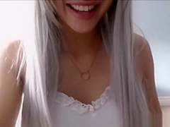 hot asian cosplay babe fuck her tight pussy with dildo