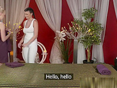 Massage Rooms Beauty cums hard at hands of big natural tits teen lesbian