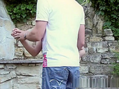 Cumshot and blowjob in the garden