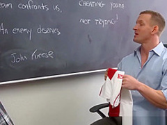 Brunette students with big titties rides teachers large dong