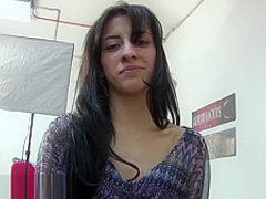 Small Latina opens her legs for a big dick inside