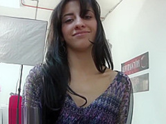 Small Latina opens her legs for a big dick inside