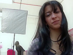 Small Latina opens her legs for a big dick inside