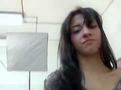 Small Latina opens her legs for a big dick inside