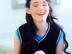 brunette college girl needs to pee after school