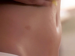 Cutie in the kitchen opens her legs to rub her bits