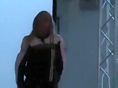 Busty chick stripping and dancing in front an audience