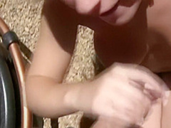 Sammie jerking him on her bell tits
