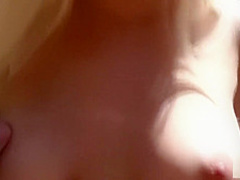Sammie jerking him on her bell tits