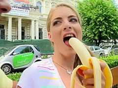 Tourist chick gets picked up and Fucked Deep after eating a Banana