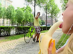 Tourist chick gets picked up and Fucked Deep after eating a Banana