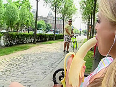 Tourist chick gets picked up and Fucked Deep after eating a Banana