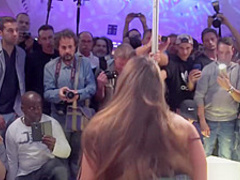 Brunette in public getting her tight pink pussy fucked