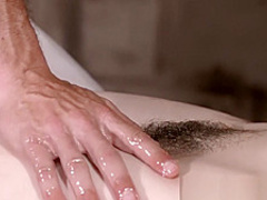 Massage Rooms Stunning girl with hairy pussy gets a good hard fucking