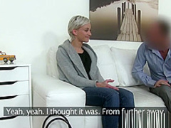 Fake Agent Hot short haired blonde model fucked doggy style on desk