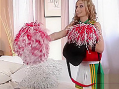 Hot threesome session with a desirable cheerleader