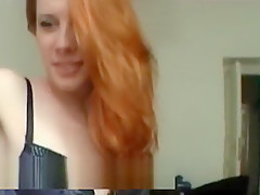 Czech redhead Michaela lapdances and masturbates