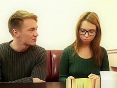 Sex with cumshot on glasses