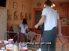 Barely legal girls pair together to please two cocks