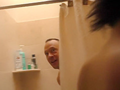 Sexy ebony Jazzy on her knees to suck white cock