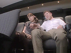 Sweet Japanese girls blowing cock at the movies