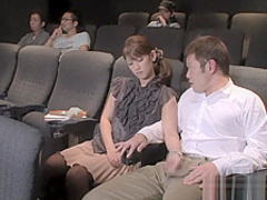 Sweet Japanese girls blowing cock at the movies