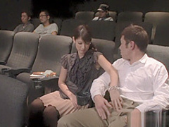 Sweet Japanese girls blowing cock at the movies