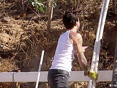 Inked dude ties up and anal fucks babe