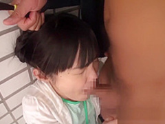 Shy Asian takes cock deep in her petite mouth