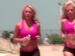 Blonde bimbos threesome fucking